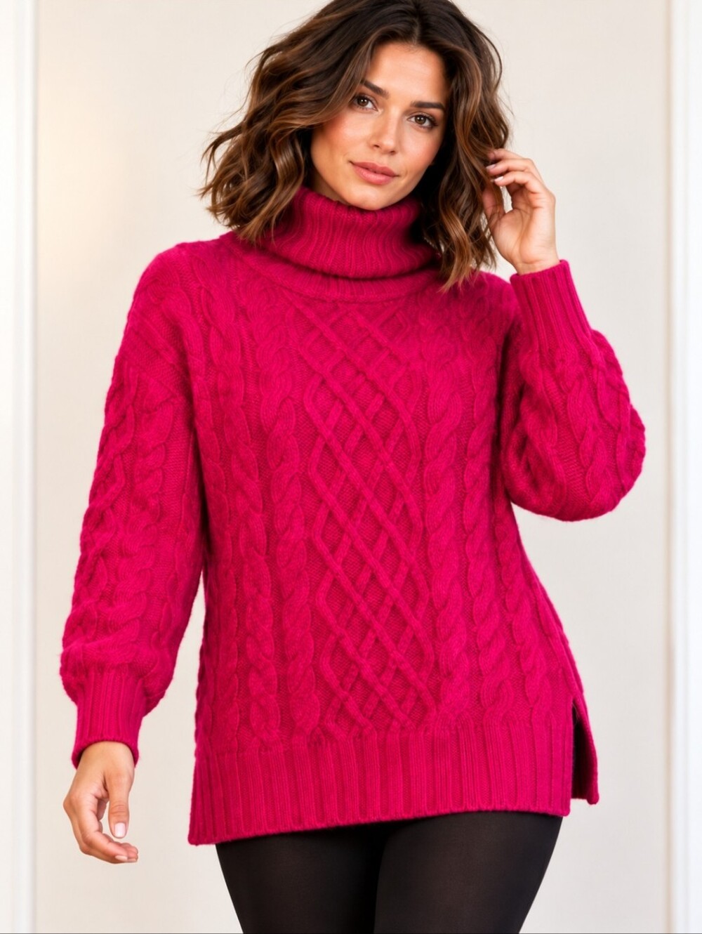 Banana Republic Cable Knit Turtleneck Sweater -Magenta Pink